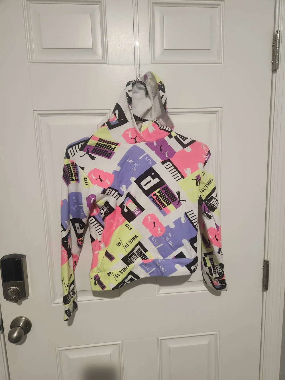 PUMA Girls Multicolor Graphic Print Logo Pullover Hoodie Long Sleeve Size M